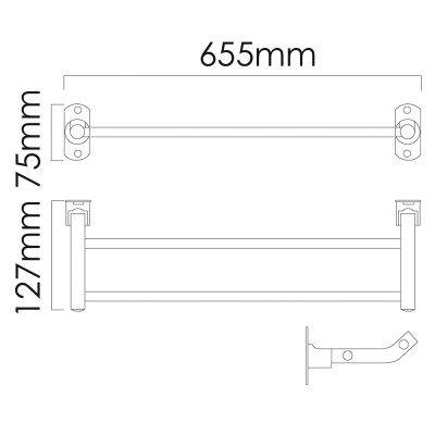 MOCHA Towel Bar Stainless Steel 304 - 655mm Foldable (Satin Finish) M552-26