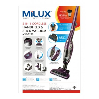 MILUX 2-in-1 Cordless Handheld & Stick Vacuum Cleaner MVC-8930