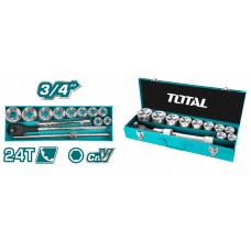TOTAL Industrial 15 Pcs 3/4″ Socket Set T-THT341151